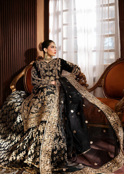 Wedding Guest Black Chiffon Lehenga Online in KSA Riyadh Saudi Arabia Oman Bahrain Qatar