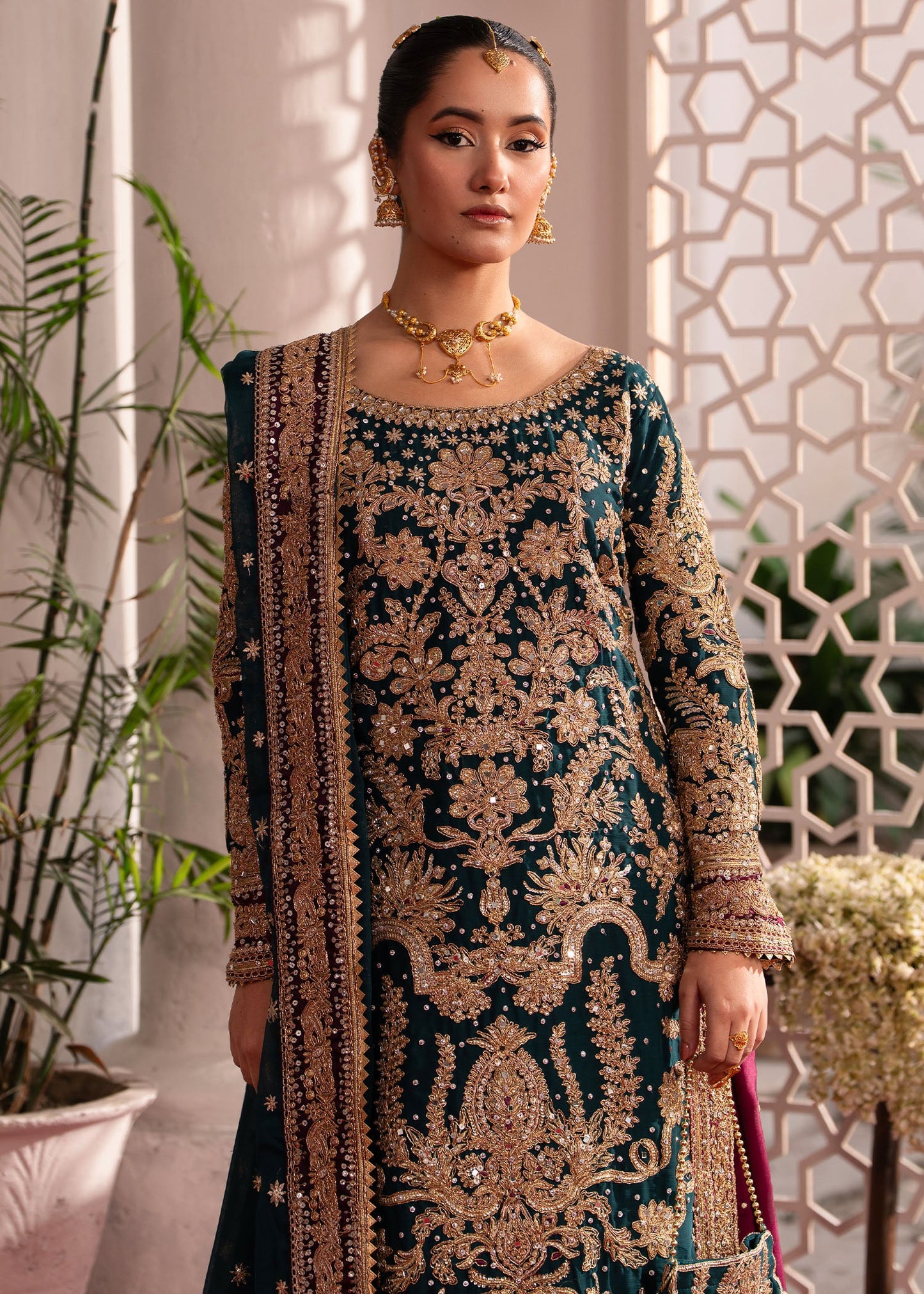 Wedding Guest Embellished Bottle Green Lehenga Choli Online in KSA Riyadh Saudi Arabia Oman Bahrain Qatar