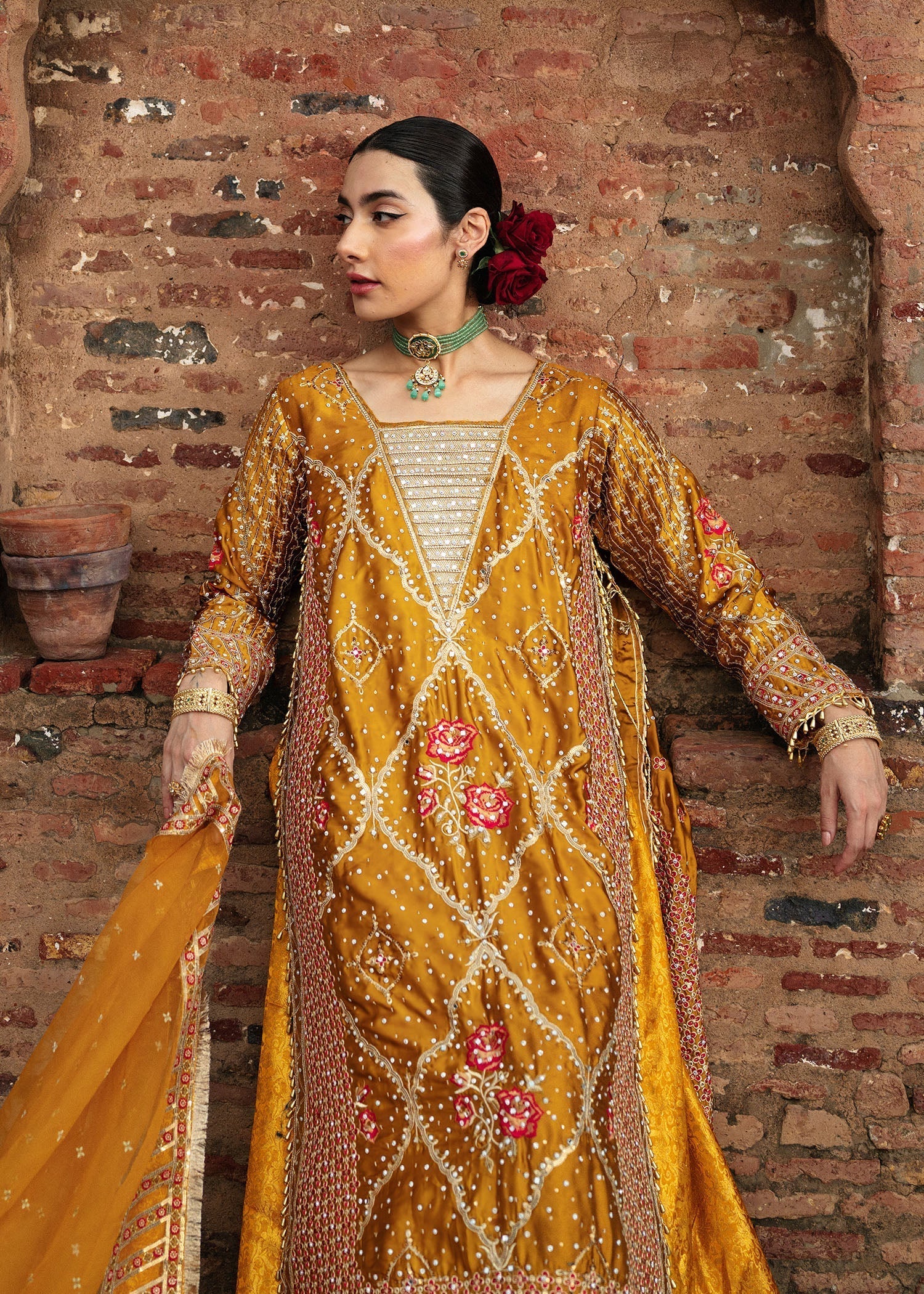 Wedding Guest Mustard Lehenga Suit Online in KSA Riyadh Saudi Arabia Oman Bahrain Qatar