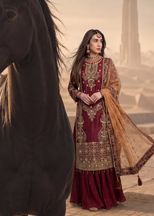 Wedding Guest Red Organza Sharara Online in KSA Riyadh Saudi Arabia Oman Bahrain Qatar