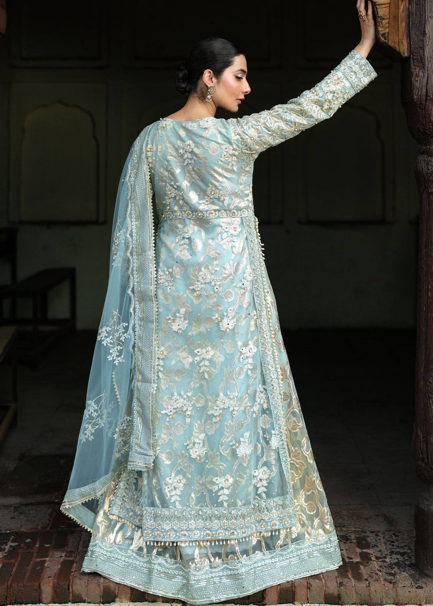Wedding Guest Sky Blue Net Lehenga Online in Dubai UAE Abudhabi Ajman Sharjah