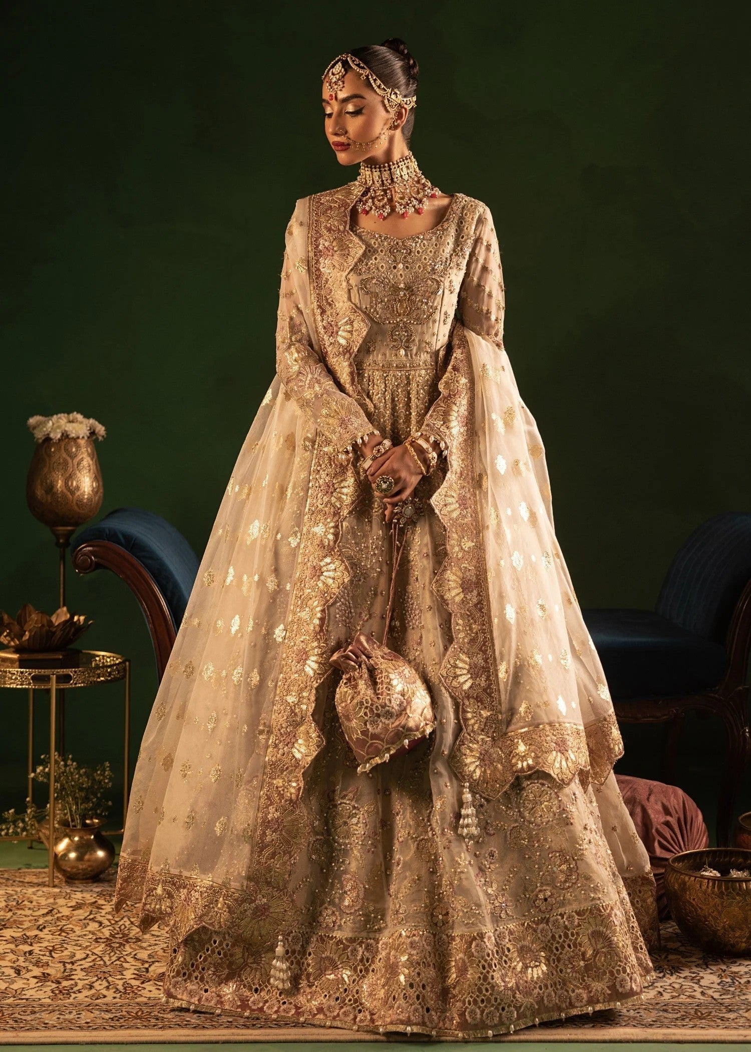 Wedding Guest Wear Beige Organza Suit Online in Dubai DXB UAE Abudhabi Meena Bazaar