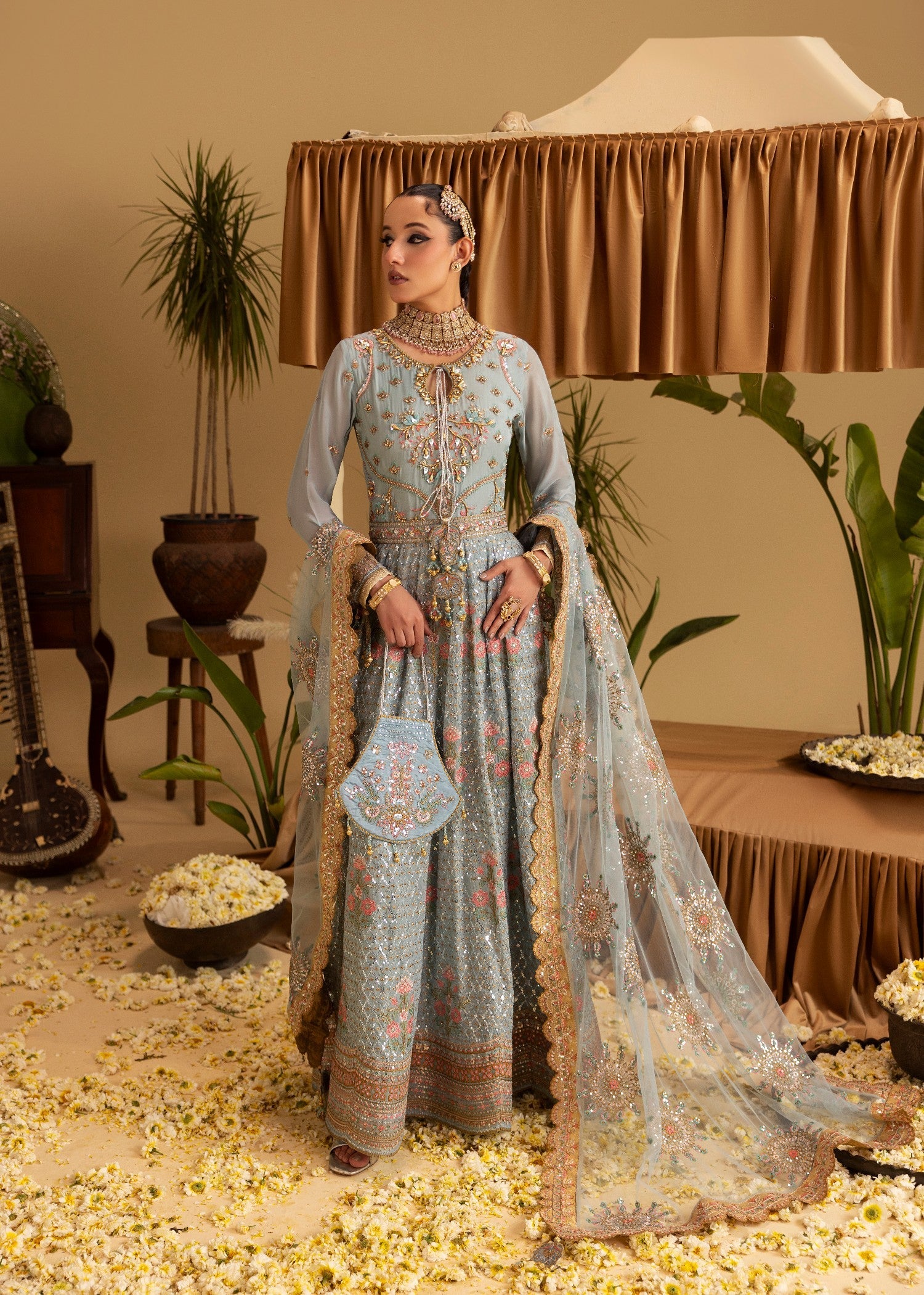 Wedding Guest Wear Embellished Chiffon Suit Online in Sri Lanka India Australia