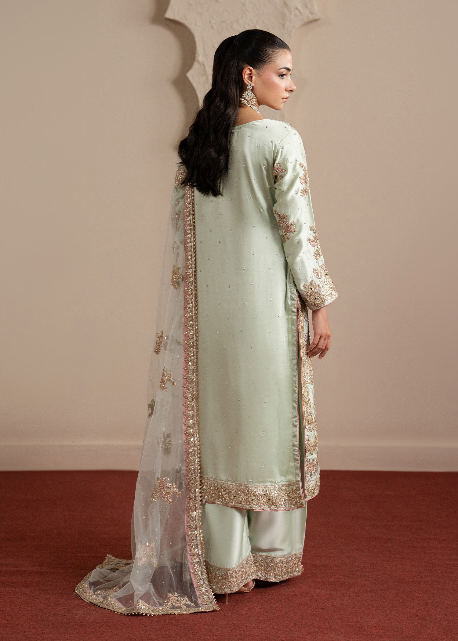 Wedding Guest Wear Mint Green Embroidered Suit Online in Dubai UAE Abudhabi Ajman Sharjah