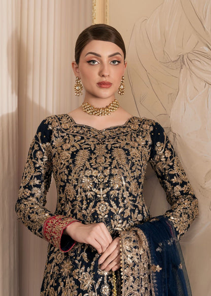 Wedding Guest Wear Navy Net Embroidered Suit Online in Dubai UAE Abudhabi Ajman Sharjah