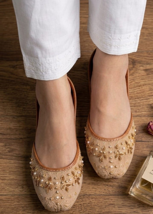 Wedding Khussa Beige Velvet Shoes Online in UK USA Canada