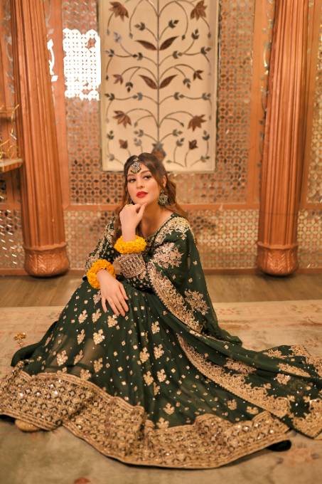 Wedding Wear Chiffon Bottle Green Suit Online in Sri Lanka India Australia
