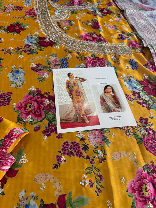 Mustard Silk Hand Embellished Suit