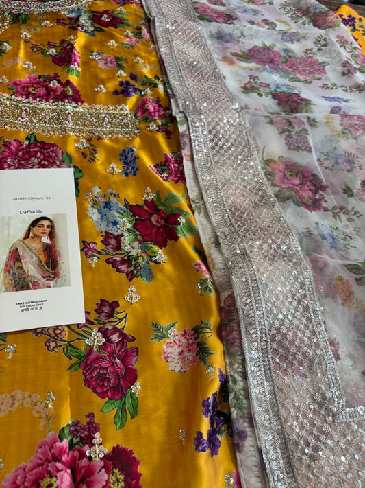 Mustard Silk Hand Embellished Suit