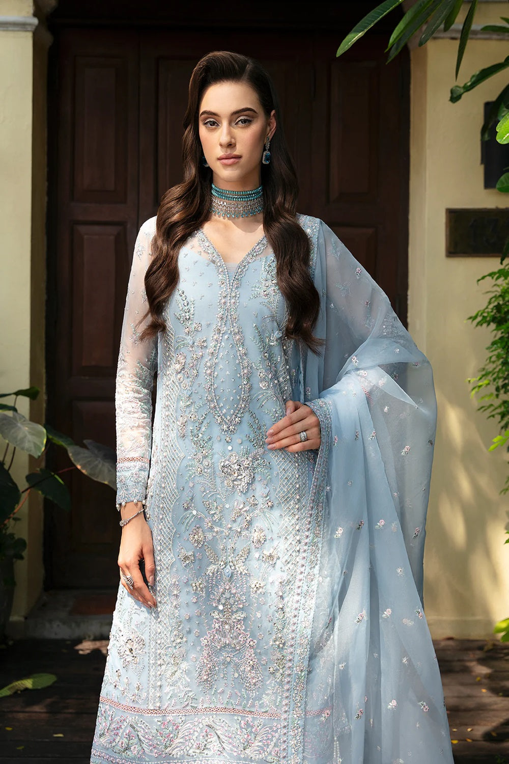 Sea Blue Handmade Chiffon Suit