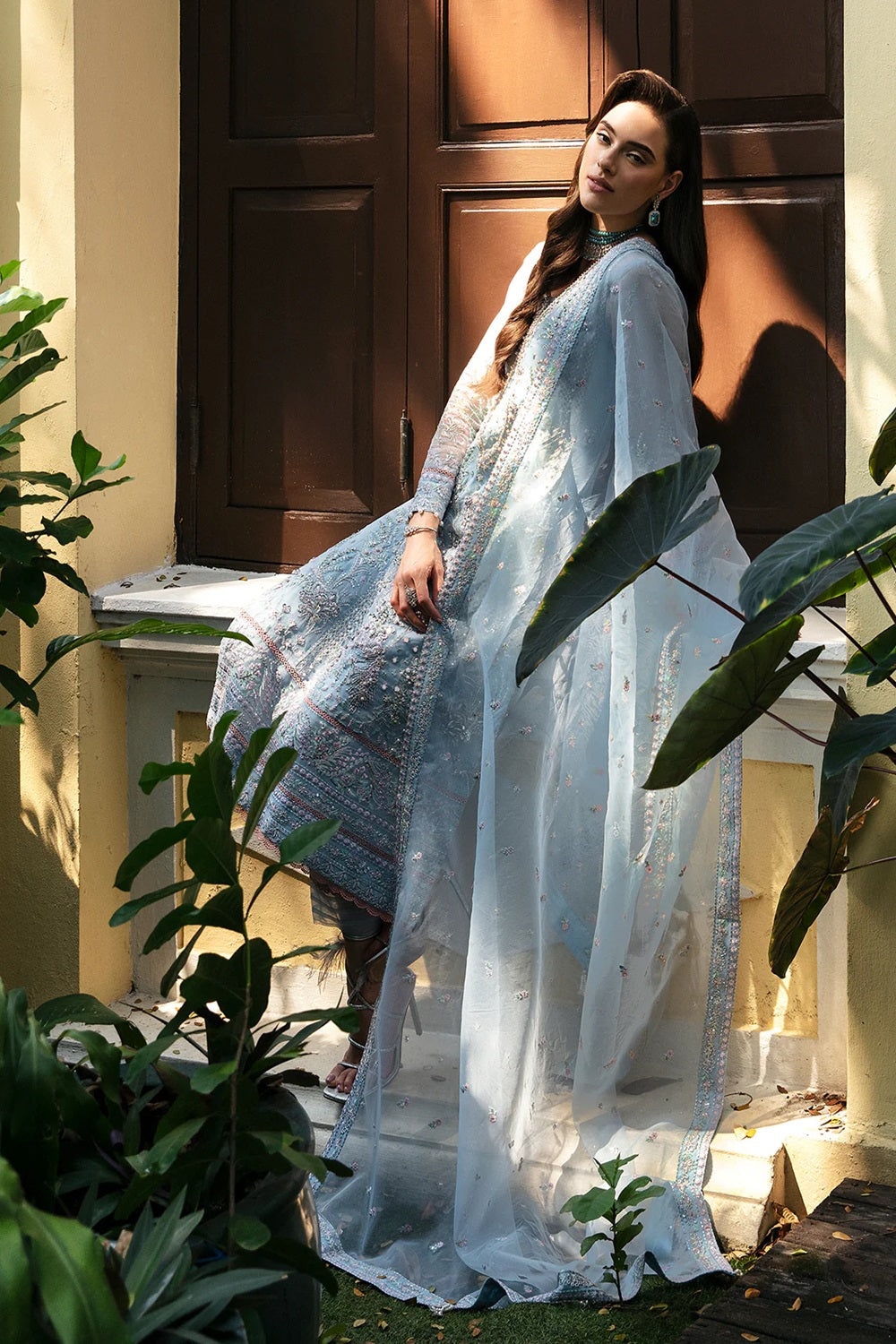Sea Blue Handmade Chiffon Suit