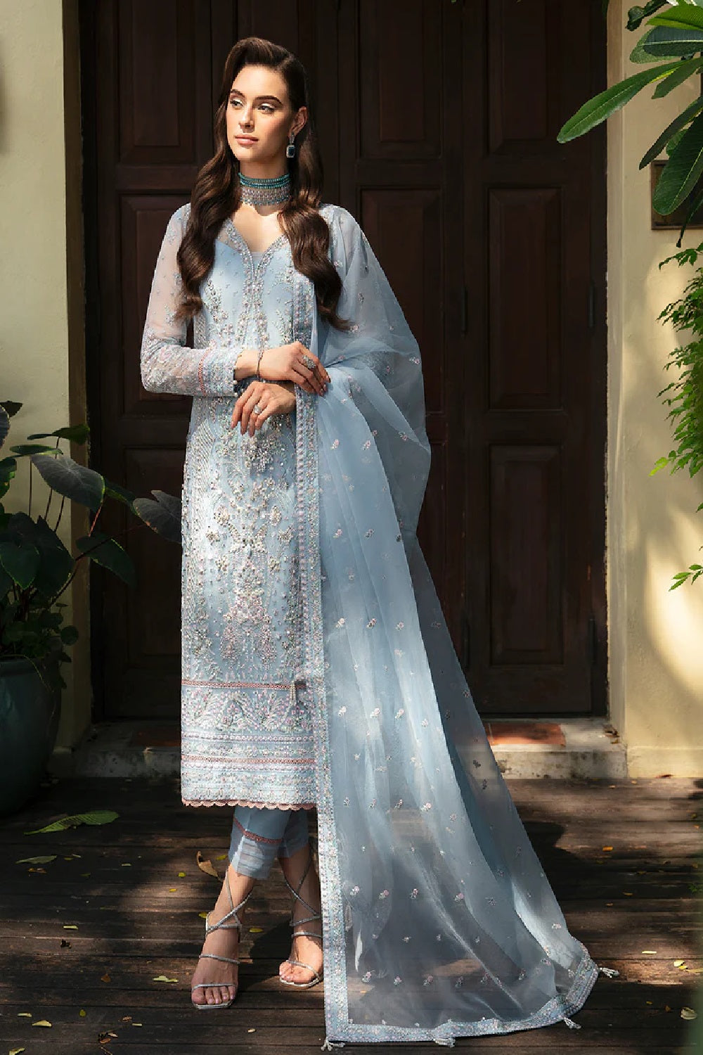 Sea Blue Handmade Chiffon Suit