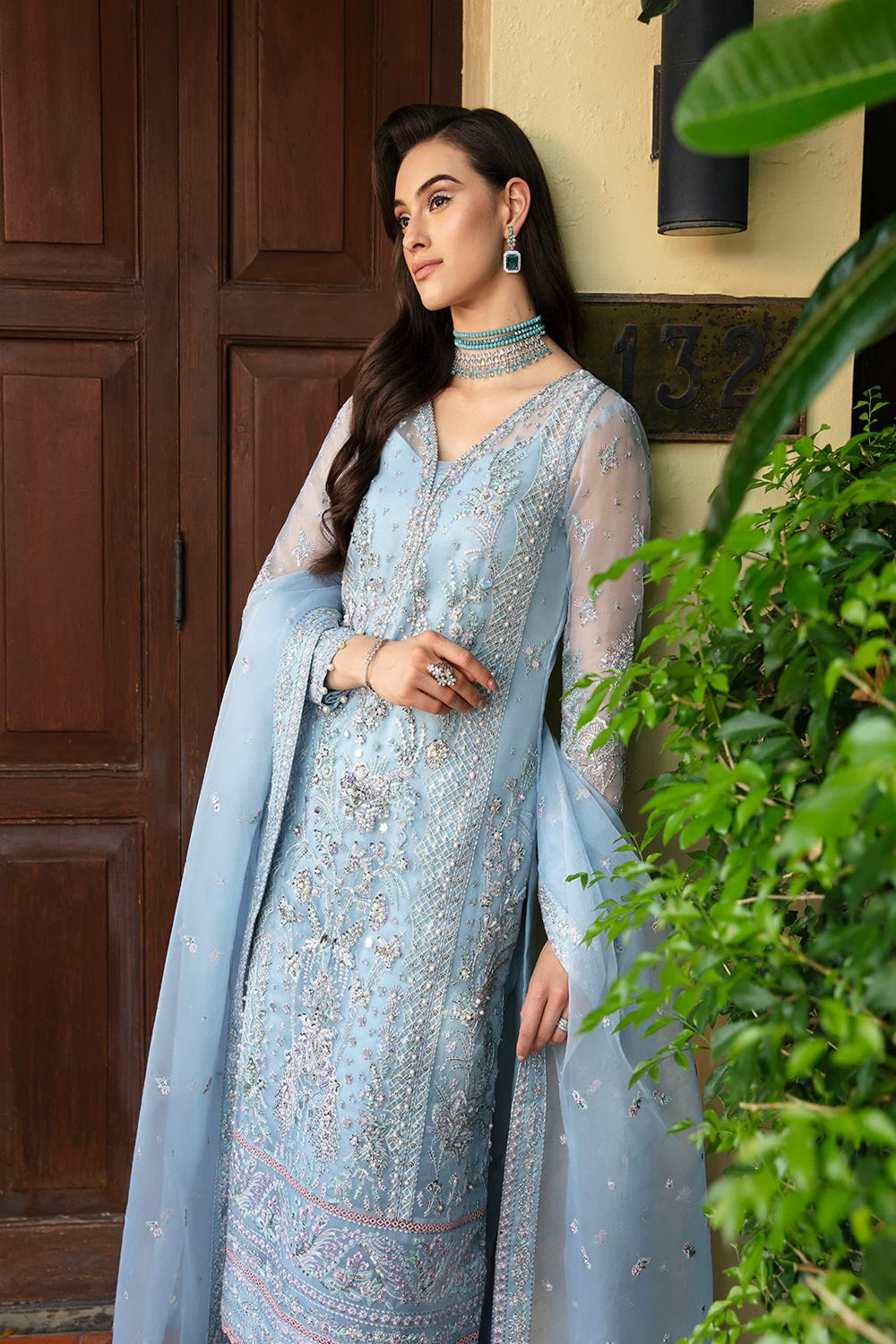 Sea Blue Handmade Chiffon Suit