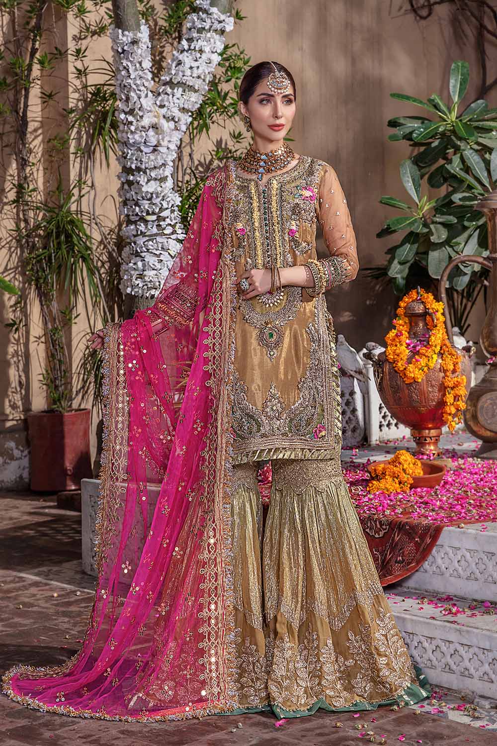 Readymade Hand Embroidered Pure Maysuri Gharara