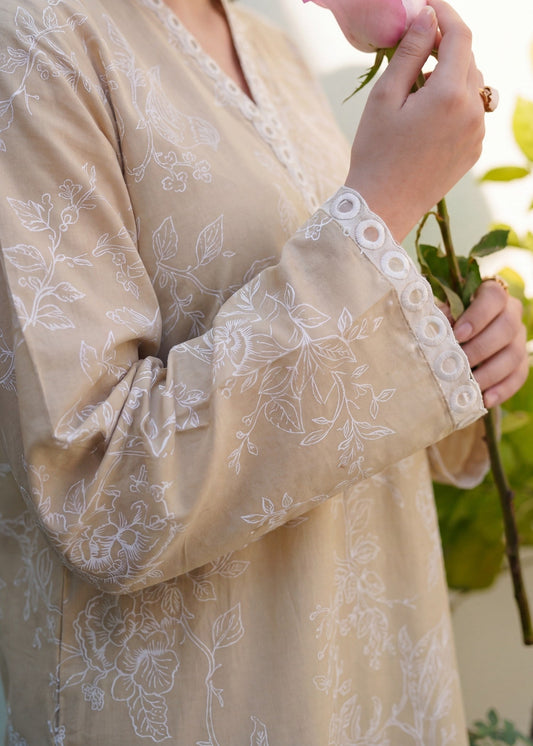 Wheat Color Printed Lawn Suit Online in Dubai DXB UAE Abudhabi Meena Bazaar