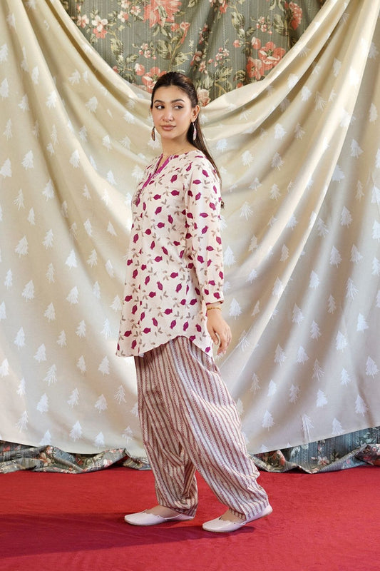 Wheat Deep Pink Printed Lawn Kurta Set Online in Dubai UAE Abudhabi Ajman Sharjah