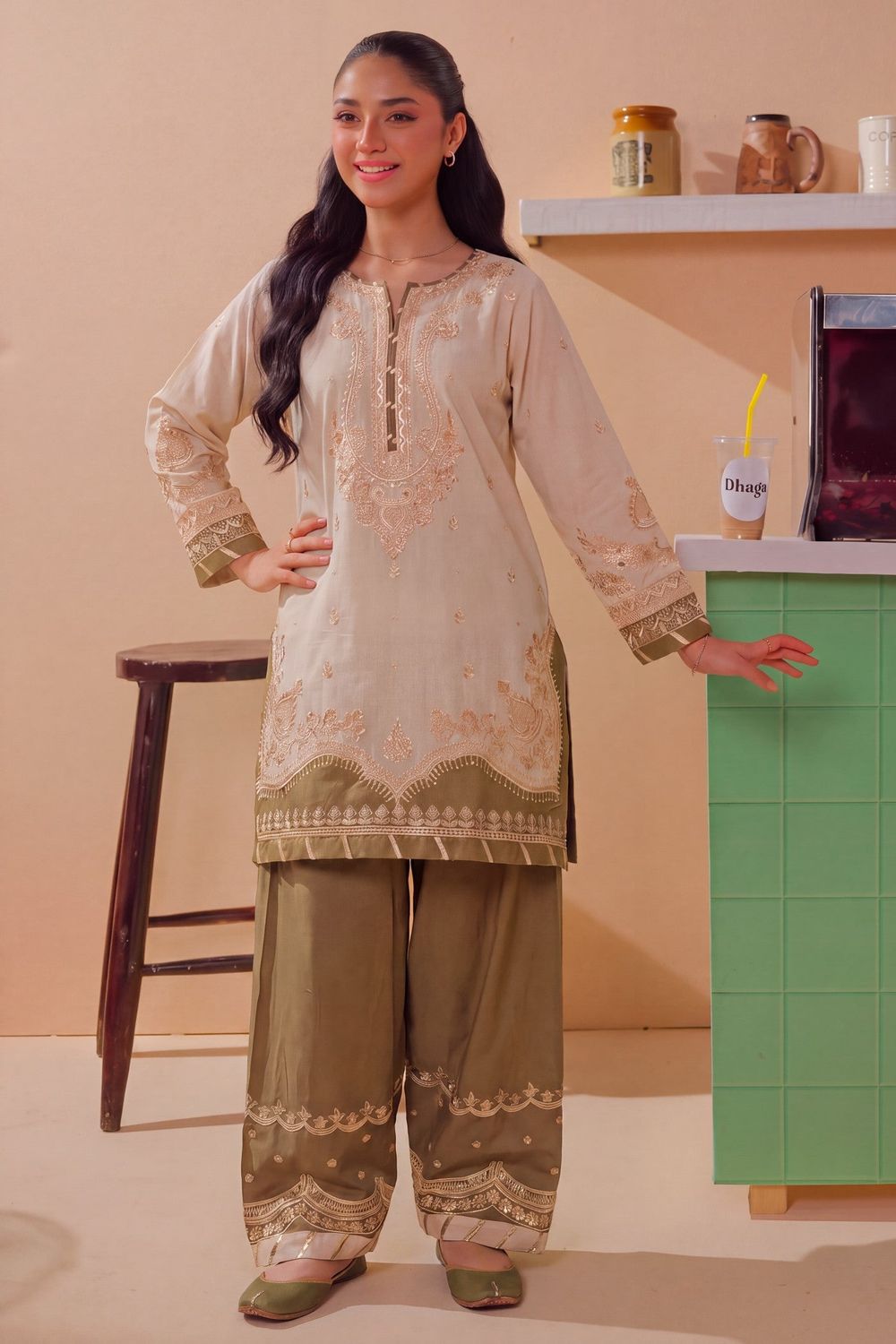 Wheat Embroidered Lawn Salwar Suit Online in Dubai UAE Abudhabi Ajman Sharjah