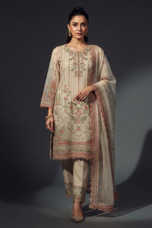 Wheat Embroidered Organza Festive Suit Online in Dubai UAE Abudhabi Ajman Sharjah