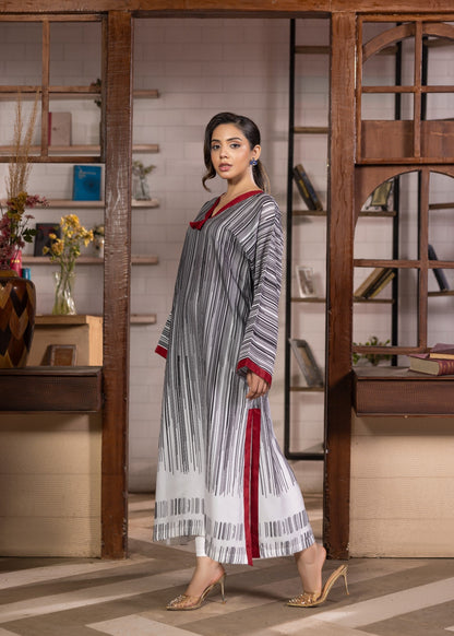 White and Black Printed Lawn Salwar Kameez Online in KSA Riyadh Saudi Arabia Oman Bahrain Qatar