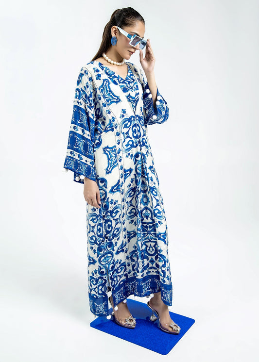White and Blue Kaftan with Capri Online in UK USA Canada