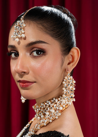 White Beaded Malaa Choker Earrings Tikka Online in Sri Lanka India Australia