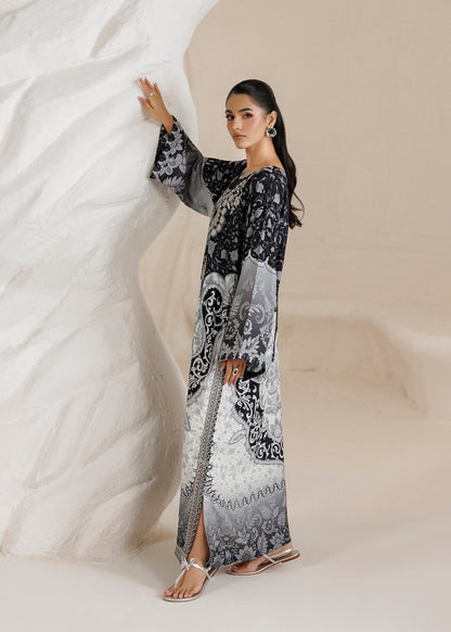 White Black Embroidered Raw Silk Kaftan Online in Dubai DXB UAE Abudhabi Meena Bazaar