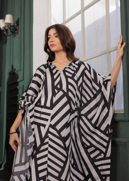 White Black Poly Lawn Kaftan Set Online in Dubai DXB UAE Abudhabi Meena Bazaar