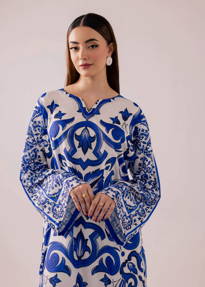 White Blue Printed Kaftan Dress Online in Sri Lanka India Australia