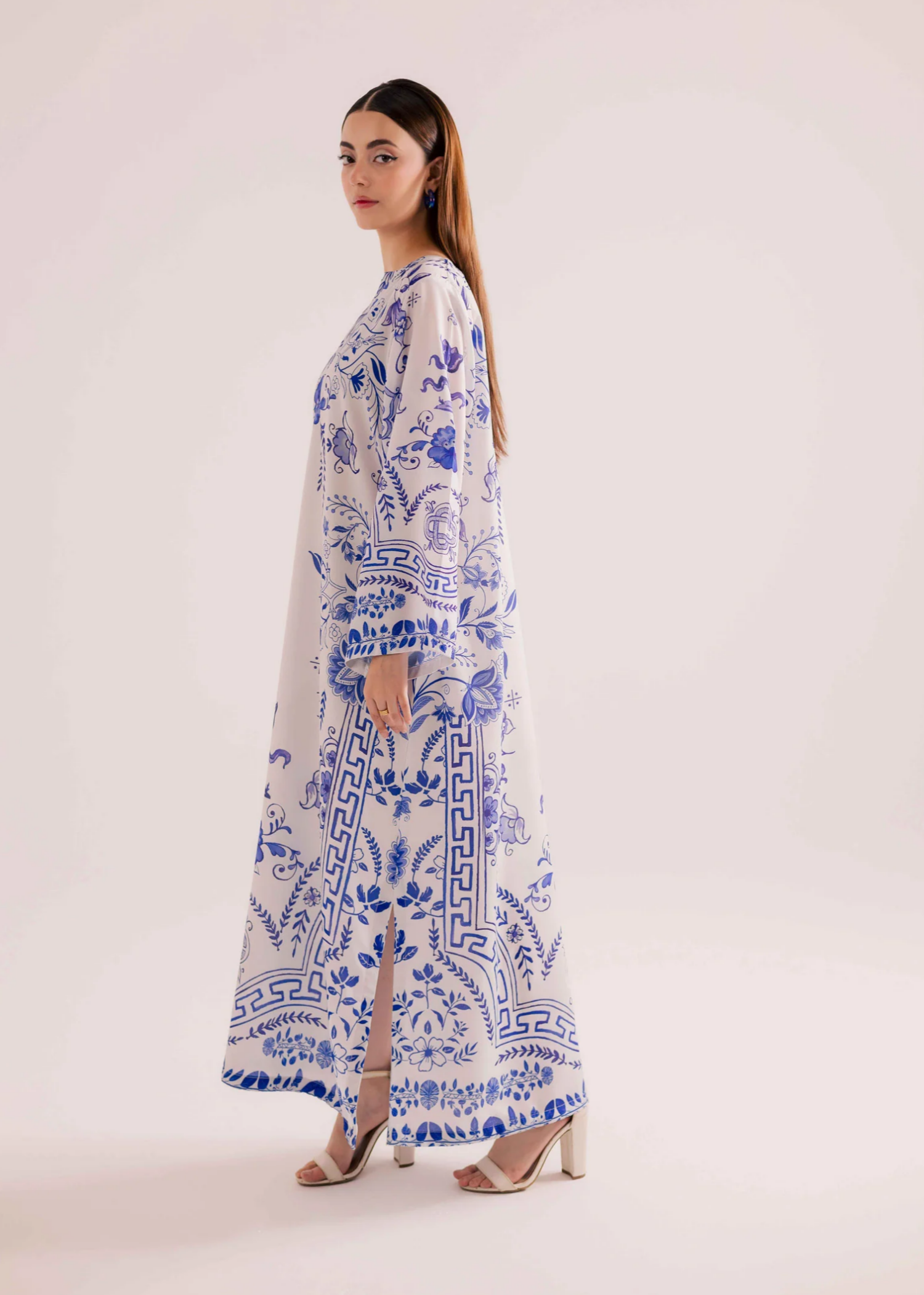 White Blue Printed Kaftan Dress Online in Sri Lanka India Australia