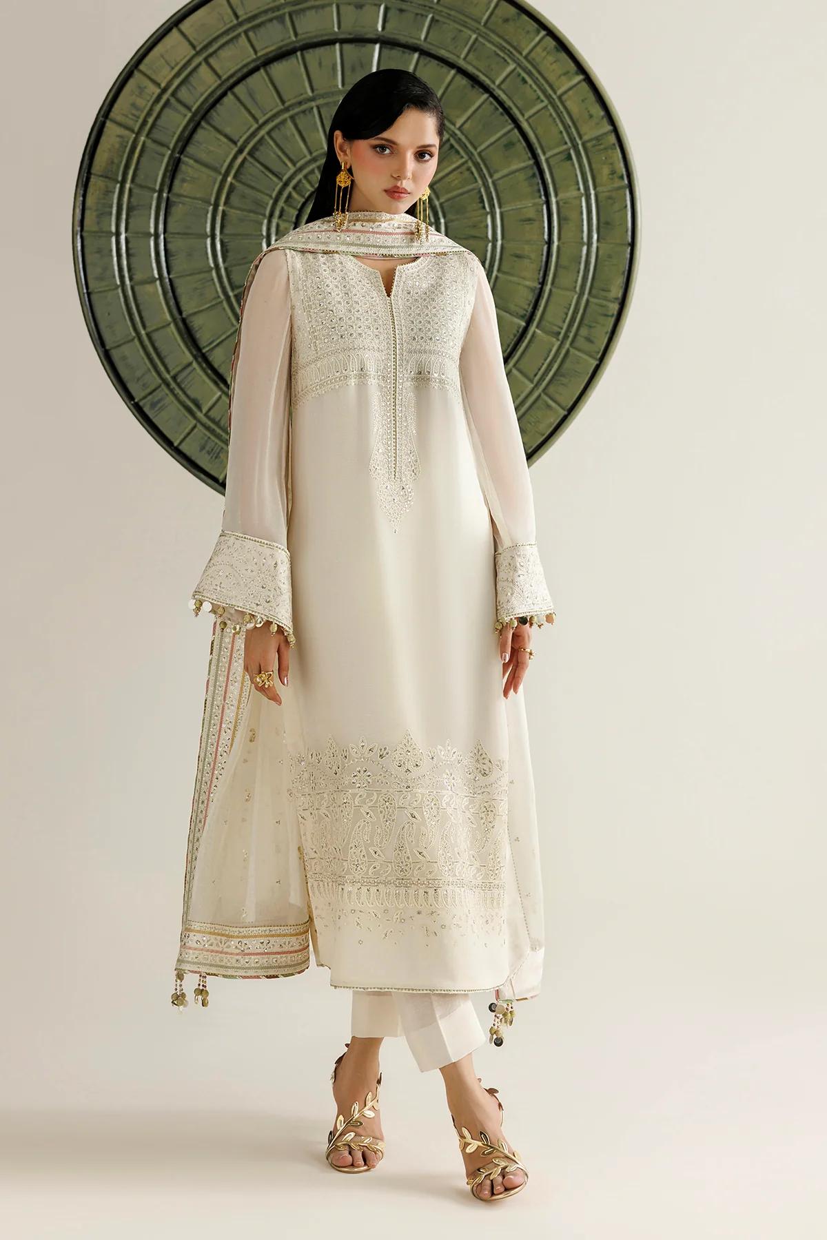 White Chiffon Designer Salwar Kameez Online in KSA Riyadh Saudi Arabia Oman Bahrain Qatar