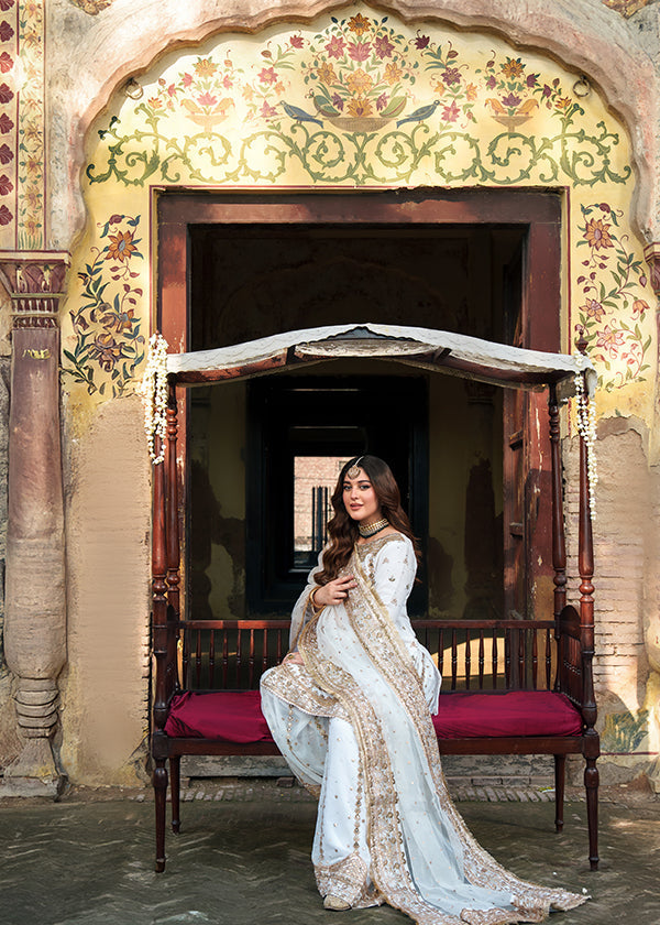 White Chiffon Embroidered Pakistani Wedding Suit Online in Sri Lanka India Australia