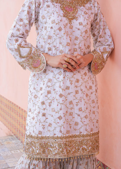 White Chiffon Handworked Sharara Gharara Online in Sri Lanka India Australia