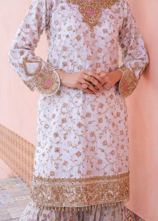 White Chiffon Handworked Sharara Gharara Online in Sri Lanka India Australia