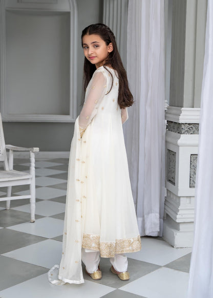 White Chiffon Pishwas with Raw Silk Trouser Online in Sri Lanka India Australia