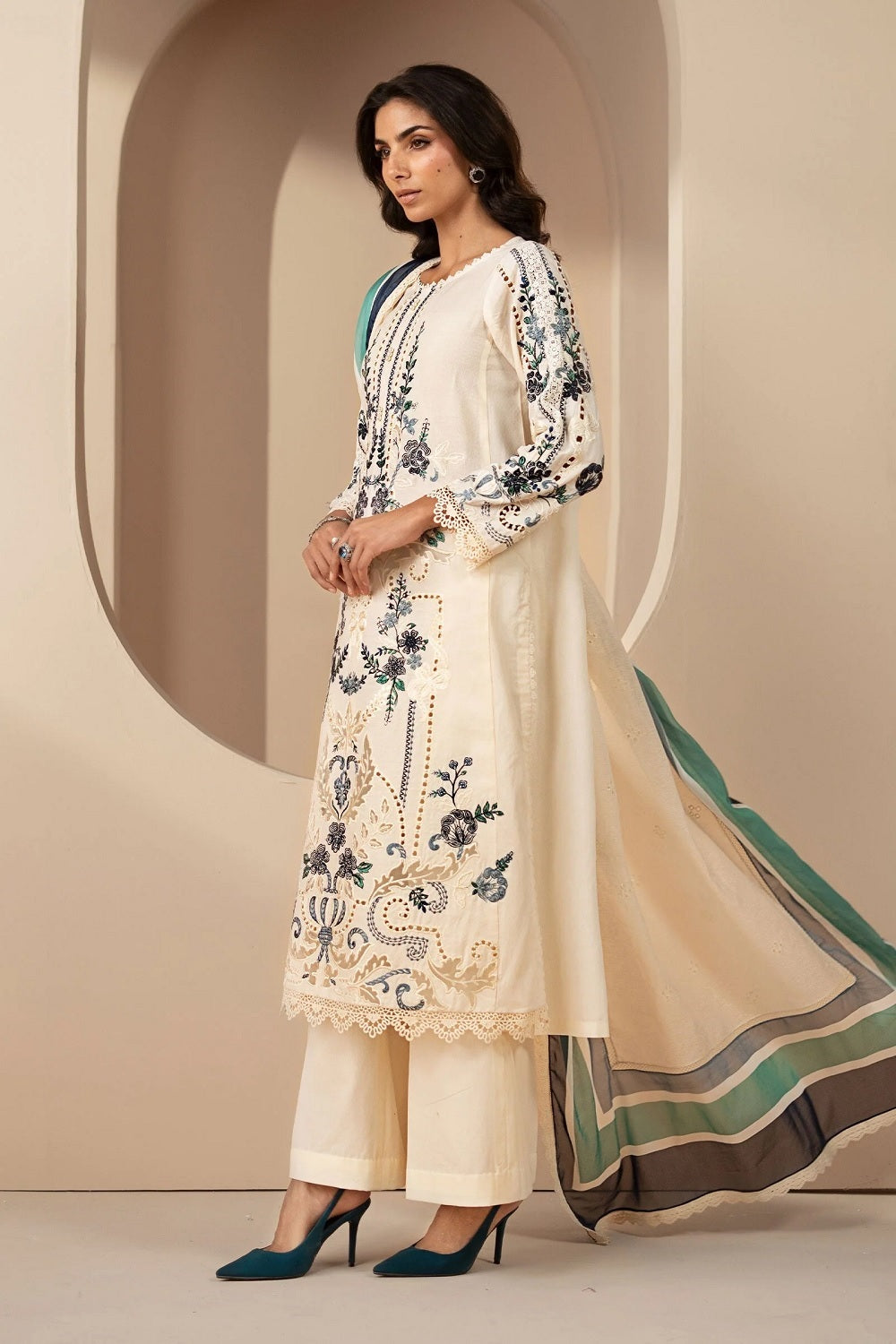 White Chikankari Laser Cut Lawn Dress Material Online in Sri Lanka India Australia