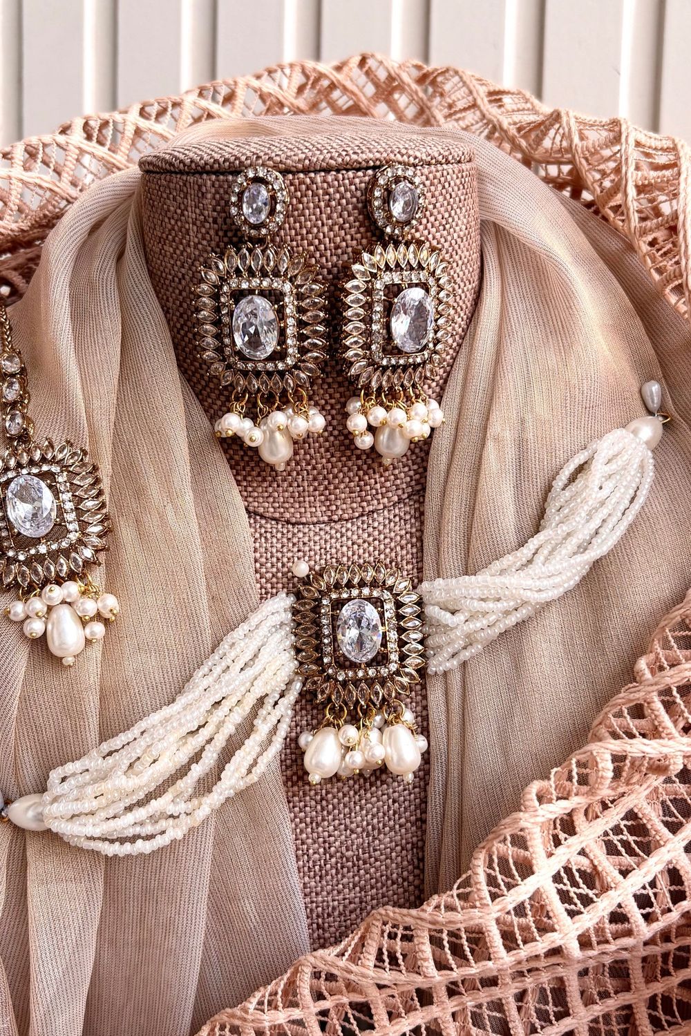 White Crystal Choker Jewellery Set Online in Dubai UAE Abudhabi Ajman Sharjah