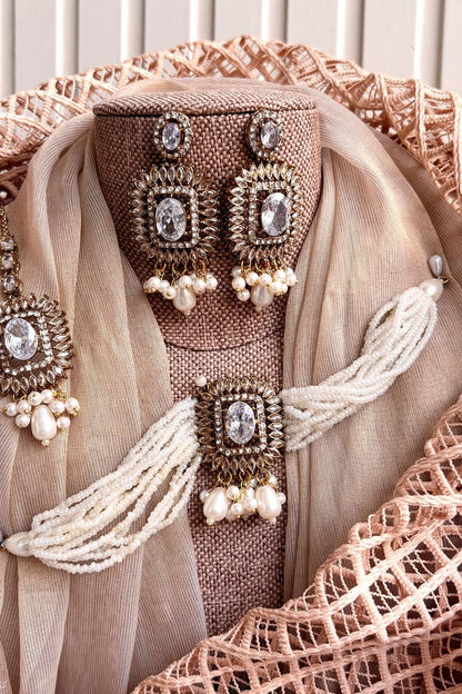 White Crystal Choker Jewellery Set Online in Dubai UAE Abudhabi Ajman Sharjah