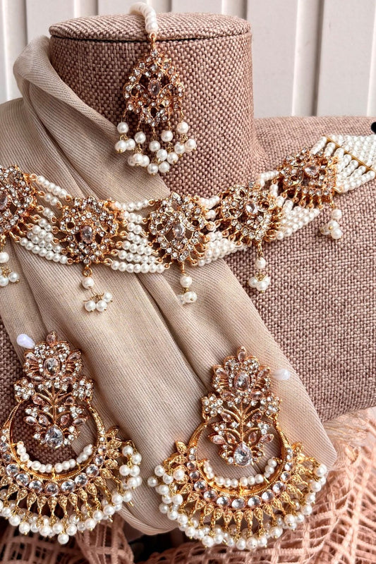 White Crystal Choker Necklace Set Online in Dubai UAE Abudhabi Ajman Sharjah