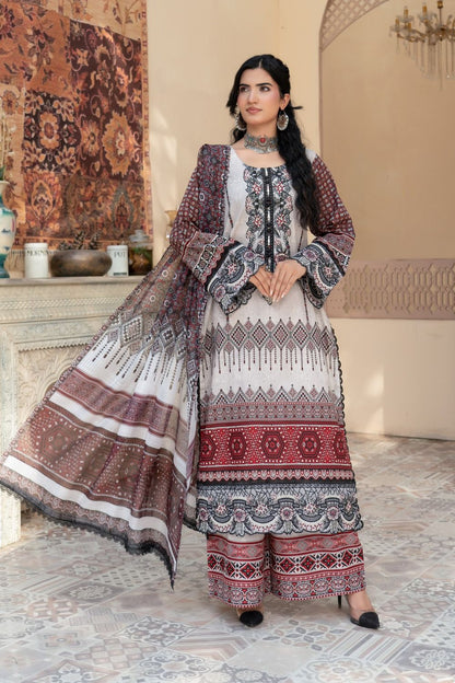 White Digital Printed Lawn Embroidered Suit Online in Dubai UAE Abudhabi Ajman Sharjah