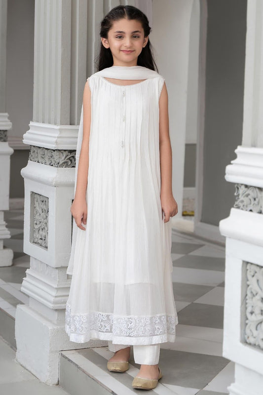 White Embellished Chiffon Partywear Suit Online in Dubai UAE Abudhabi Ajman Sharjah