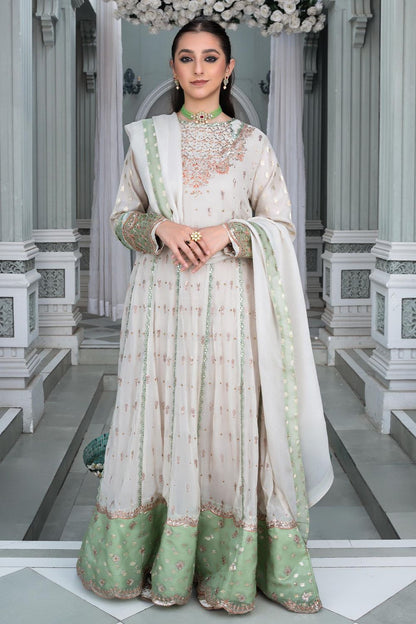 White Embellished Chiffon Wedding Guest Wear Suit Online in Dubai UAE Abudhabi Ajman Sharjah