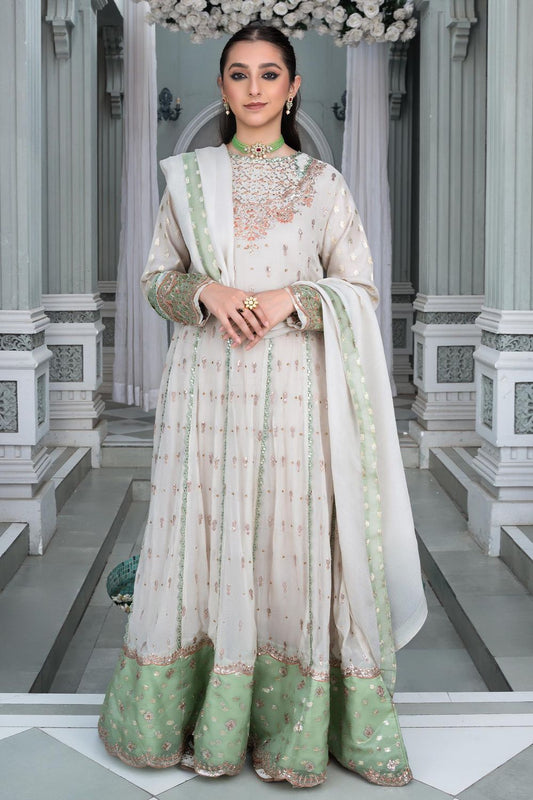 White Embellished Chiffon Wedding Guest Wear Suit Online in Dubai UAE Abudhabi Ajman Sharjah