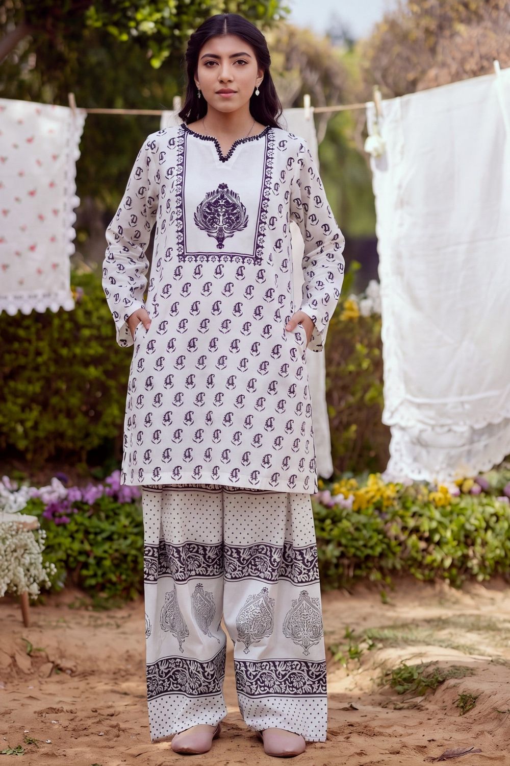 White Embellished Lawn Shalwar Kameez Online in Dubai UAE Abudhabi Ajman Sharjah