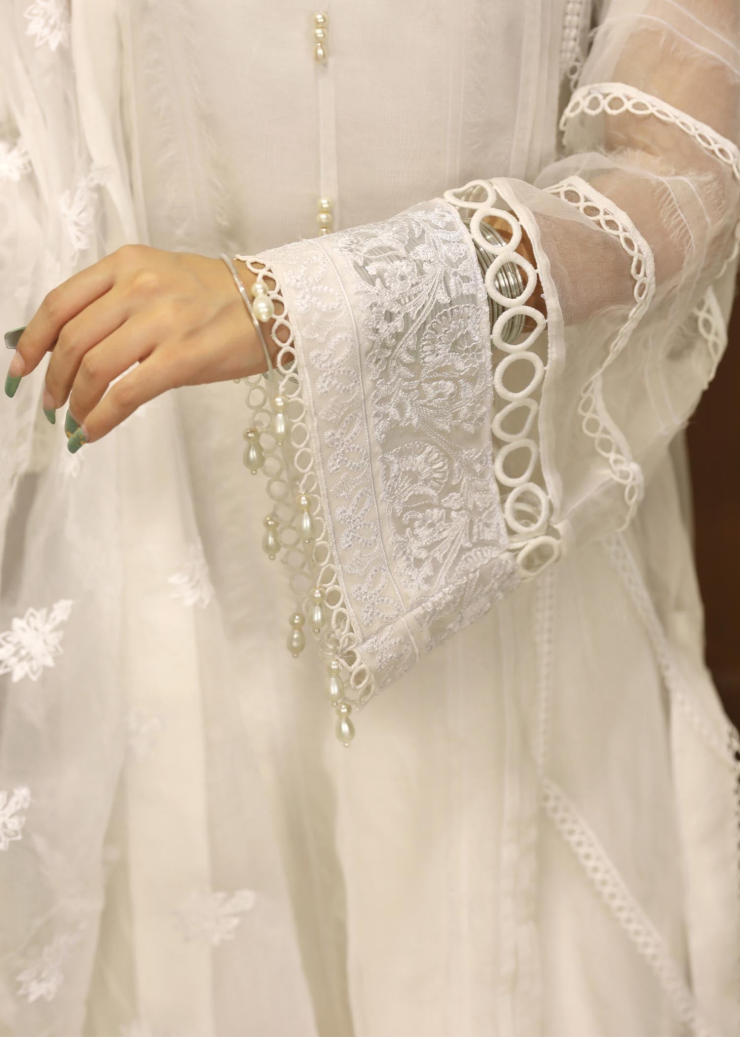 White Embellished Organza Dupatta Suit Online in Dubai UAE Abudhabi Ajman Sharjah