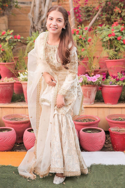 White Embellished Zari Organza Festive Gharara Online in Dubai UAE Abudhabi Ajman Sharjah