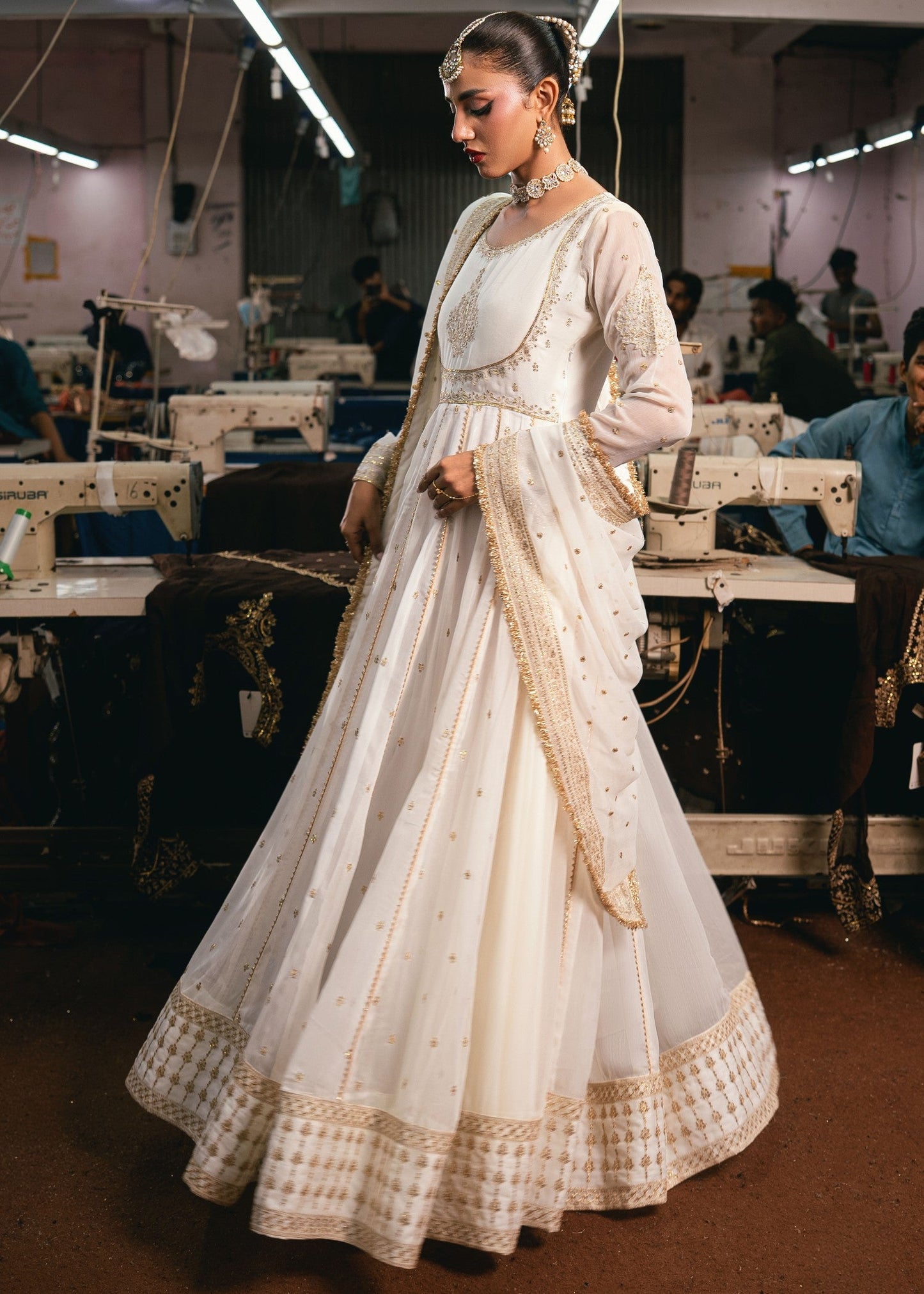 White Embroidered Chiffon Festive Outfit Online in Sri Lanka India Australia