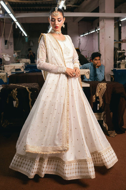 White Embroidered Chiffon Maxi Dress Online in Dubai UAE Abudhabi Ajman Sharjah