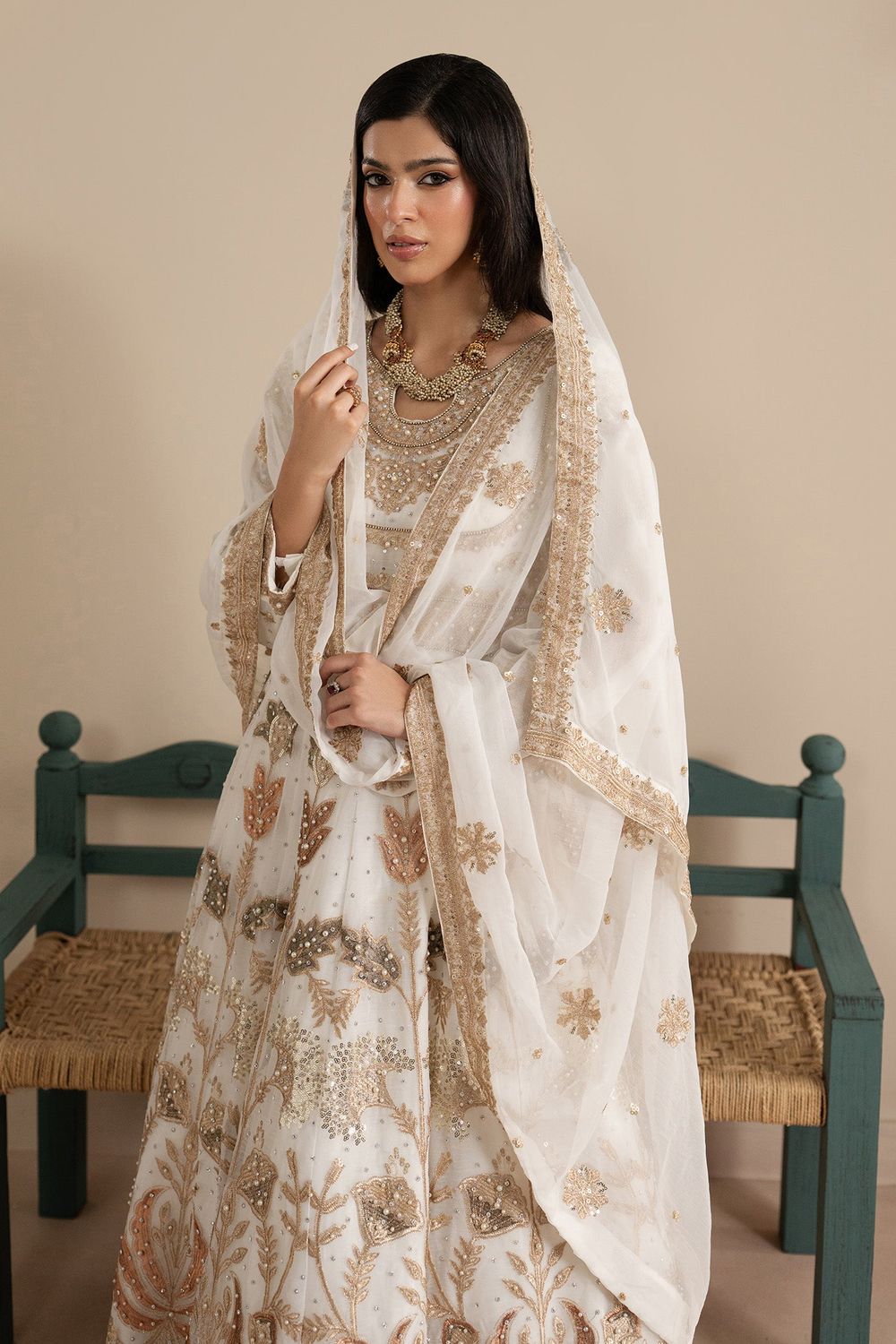 White Embroidered Chiffon Maxi Dress Online in Dubai UAE Abudhabi Ajman Sharjah