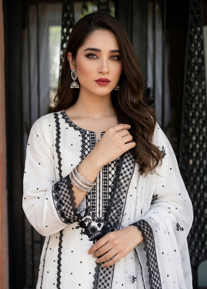 White Embroidered Chiffon Party Wear Suit Online in Dubai UAE Abudhabi Ajman Sharjah