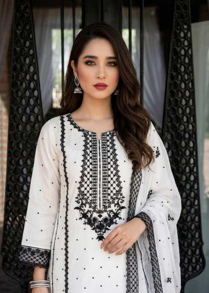 White Embroidered Chiffon Party Wear Suit Online in Dubai UAE Abudhabi Ajman Sharjah